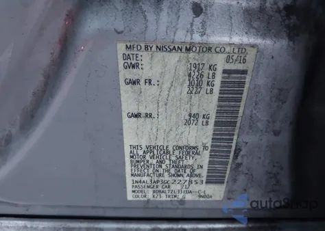 2016 Nissan Altima 2.5 Sl z USA, uszkodzony, nr VIN 1N4AL3AP3GC227853